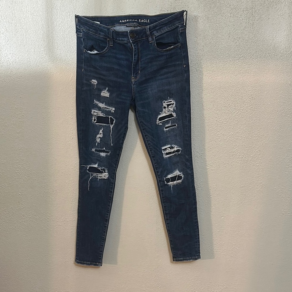 American Eagle Outfitters Blue Skinny Jeans with Distressed Detailing
